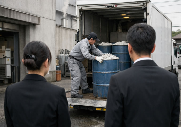 残骨灰を回収するリサイクル業者