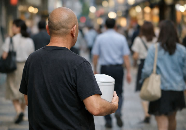 出訴後に骨壺を引取りに来た男性