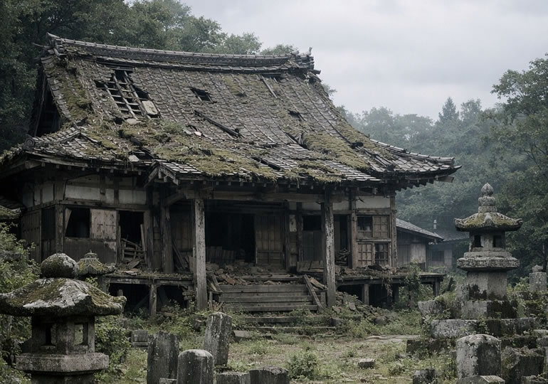 廃寺と荒れた墓地