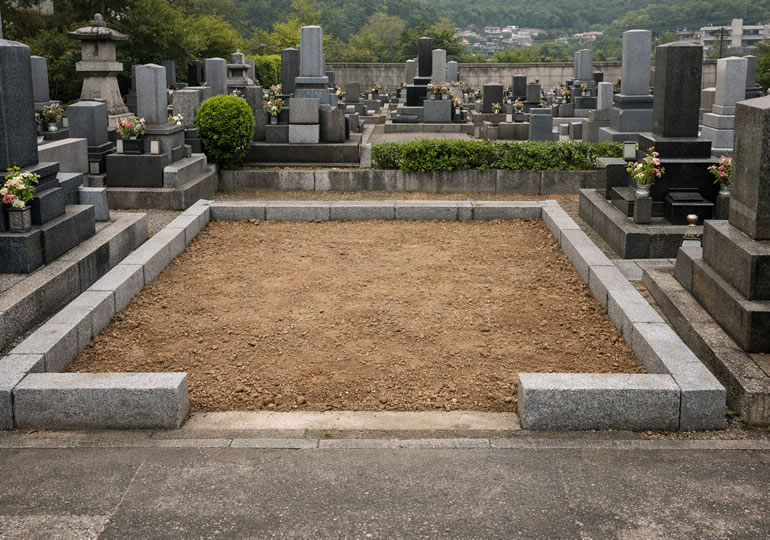 墓じまいで整地された霊園のひと区画の画像