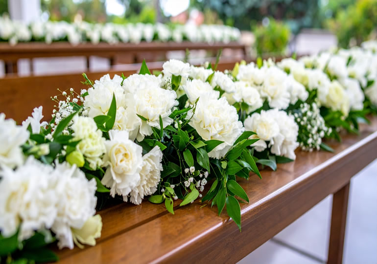 花葬式で使用される大量のユリの花