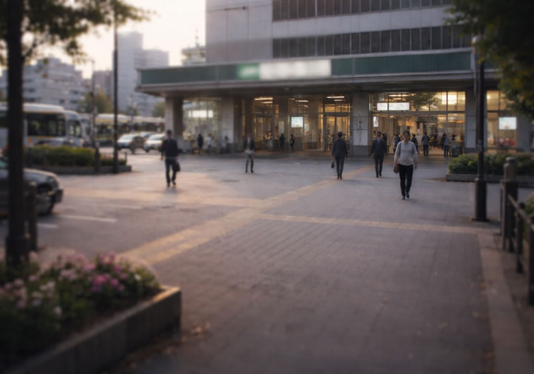 人がまばらな地方都市の駅前
