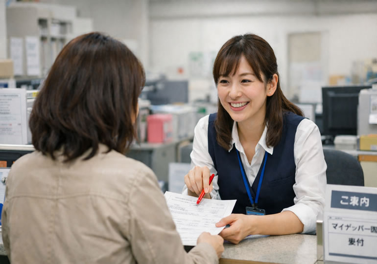 役所に改葬申請している女性の後ろ姿