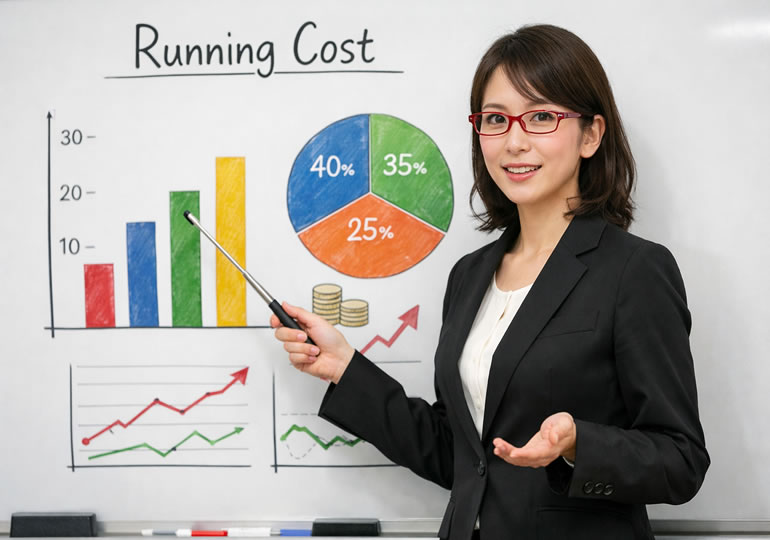 お墓のコストを説明する女性