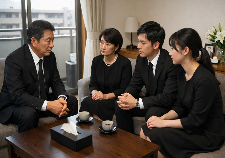 火葬の日程を相談している親族