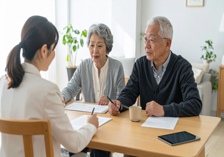 永代供養の契約をする高齢夫婦