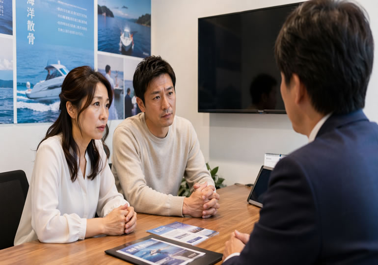 散骨の相談をしている夫婦