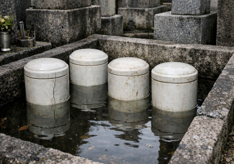お墓の中でみずに使っている4つの骨壺