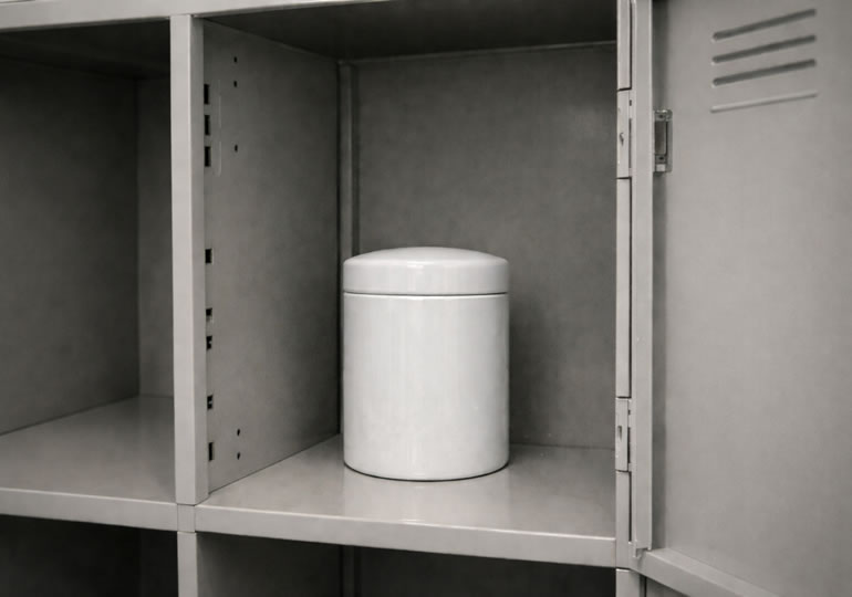市役所のロッカーに保管されている骨壺