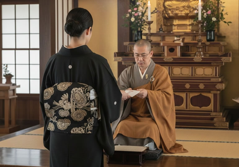 檀家からお布施を受け取る住職