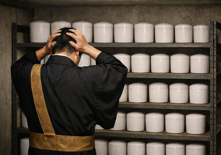 納骨堂の大量の骨壺に悩んでいる住職