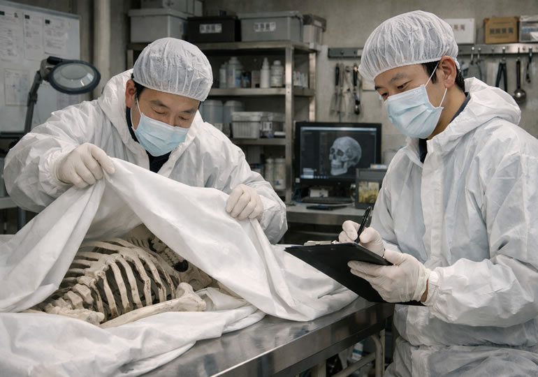 警察の鑑識室に置かれている白骨遺体