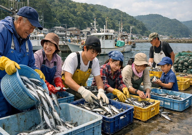 田舎の漁師町の港の風景