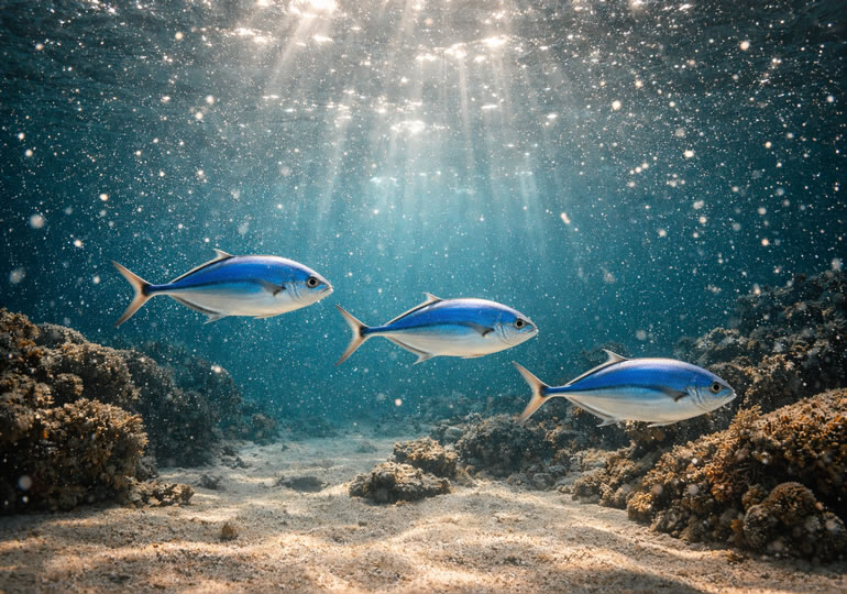 海底を泳ぐ魚の群れ