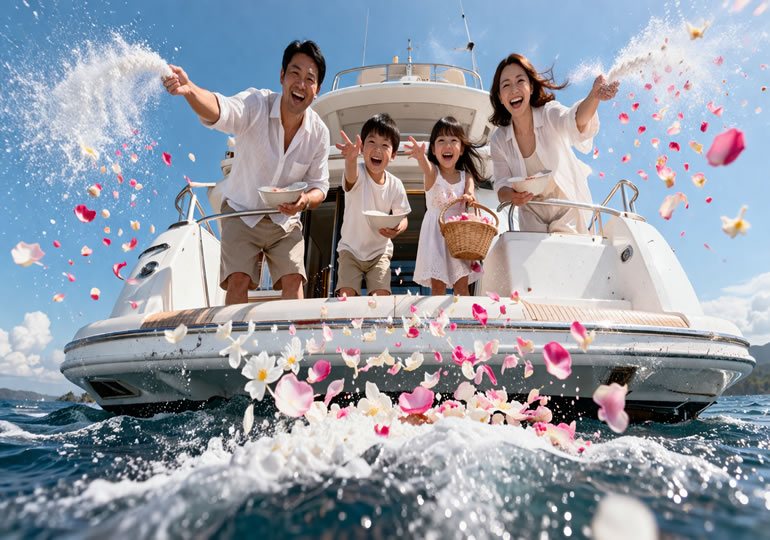 海洋散骨している家族