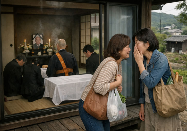 シンプルな葬儀を噂している主婦たち