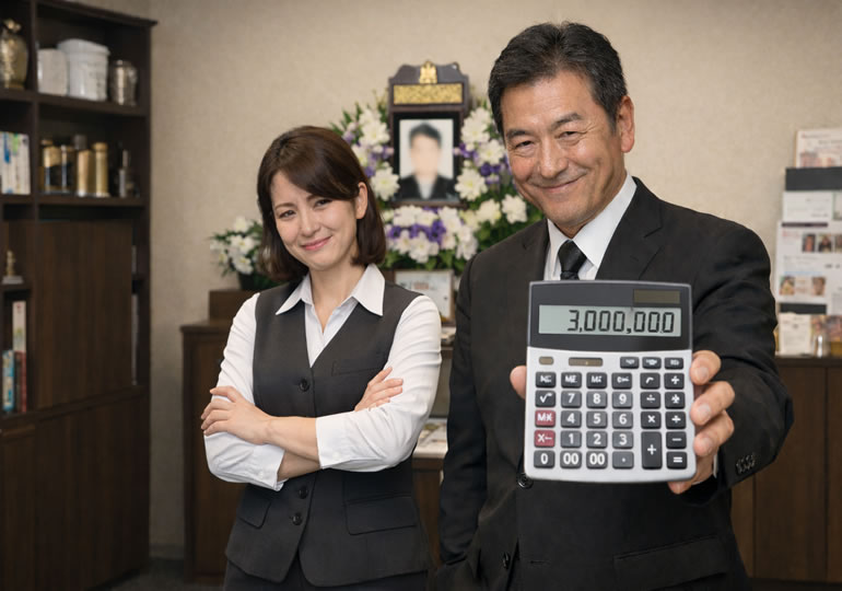 高額な葬儀費用を提示する葬儀社のスタッフ