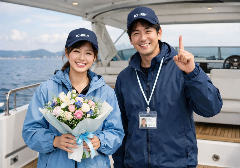 委託散骨の準備をしている海洋散骨業者のスタッフ