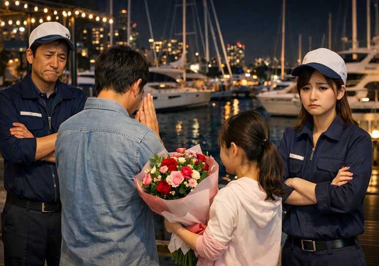 夜の散骨を断っているマリーナスタッフ