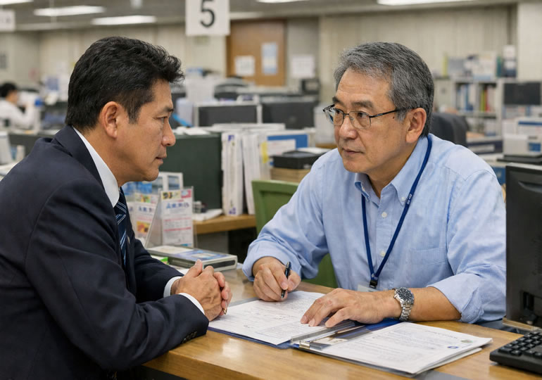 自治体に遺骨について相談している男性