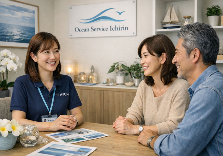 散骨業者に相談している50代の夫婦