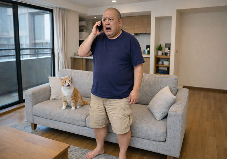 行政からの訃報の連絡に驚く男性