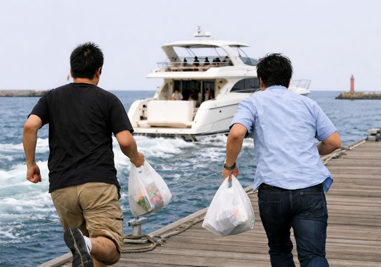 散骨クルーズ船におり遅れた男性二人