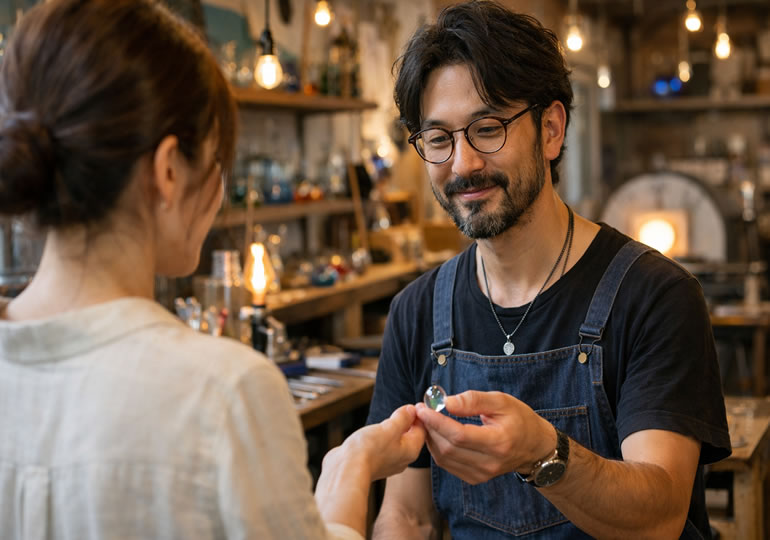 手元供養ガラスを処分する女性