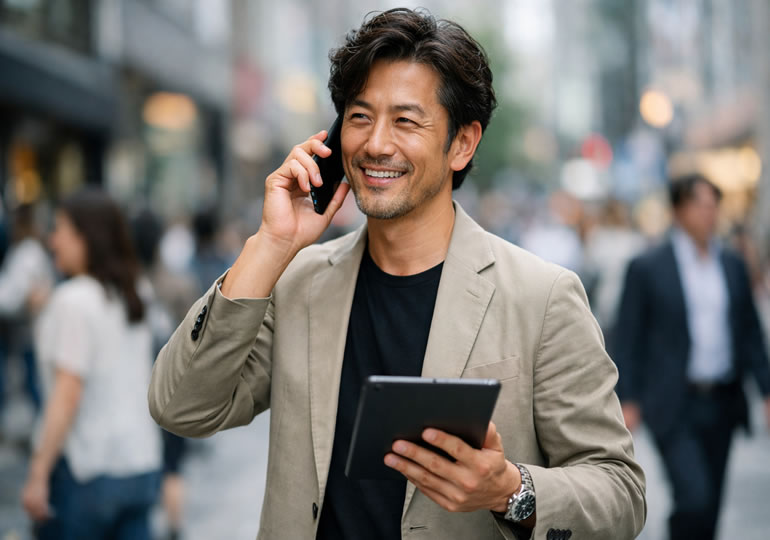 散骨の問い合わせに対応している男性