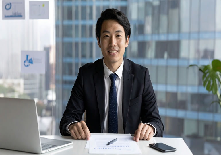 デスクワークをする役所の男性職員