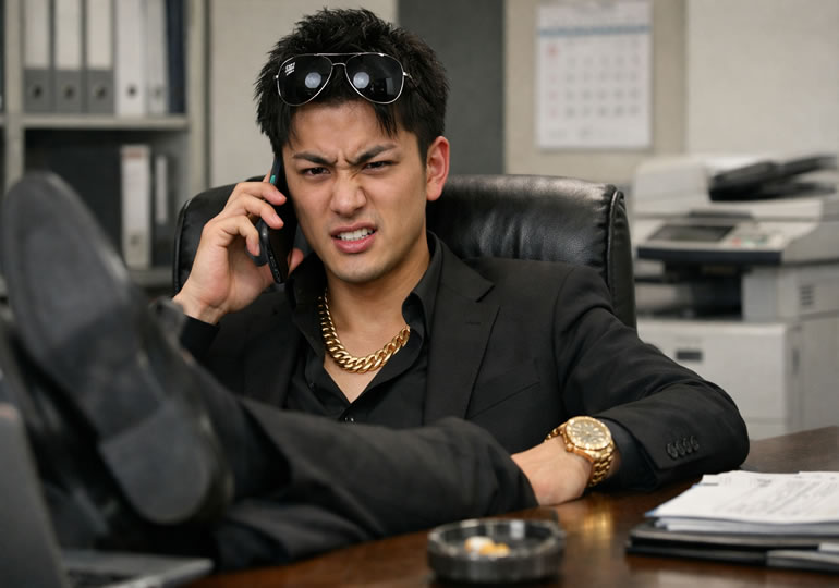 架空請求の電話をする若い男性