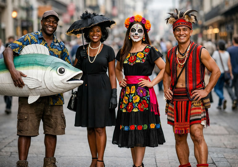 笑顔の民族衣装の外国人