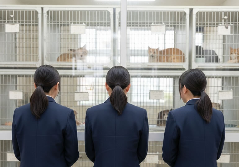 殺処分場を見学する女子高生