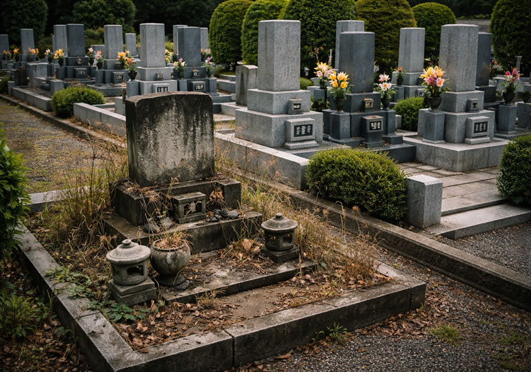 草が生えて荒れたお墓