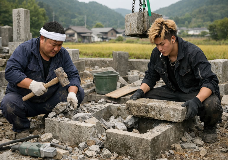 墓じまいで墓石を運んでいるイメージ画像