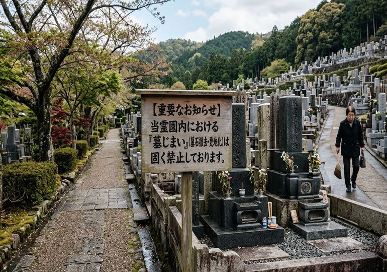 墓じまい禁止の看板