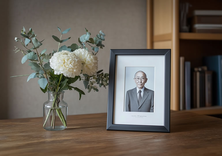 リビングに置かれた故人の遺影