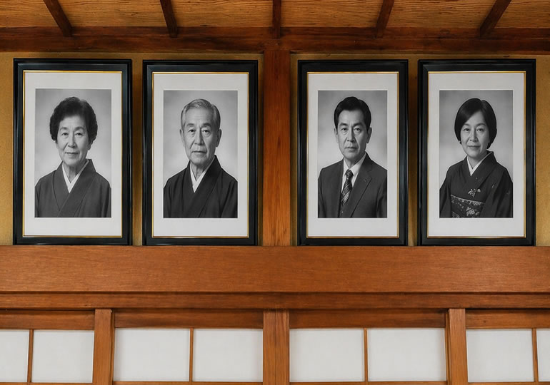 伝統的な日本の室内と遺影の写真