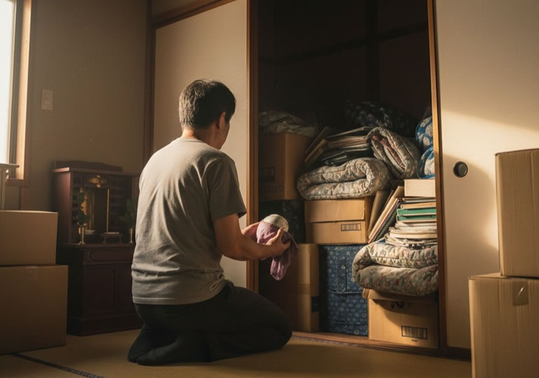 押し入れから骨壺を見つけた男性