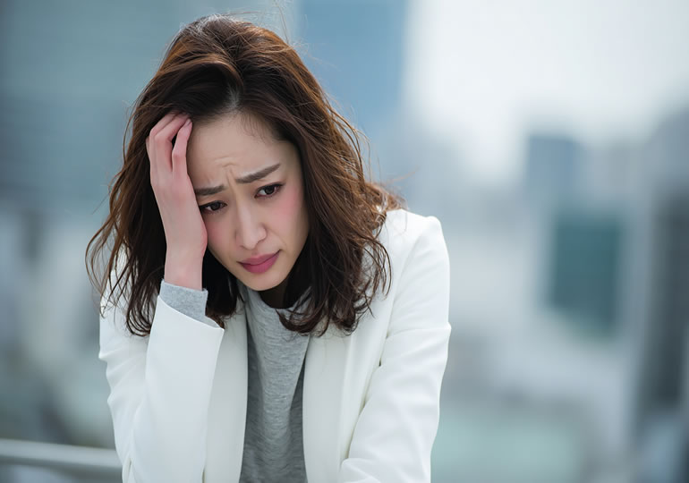 成仏について考え悩む中年女性