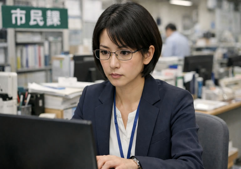 戸籍調査をしている市役所の女性