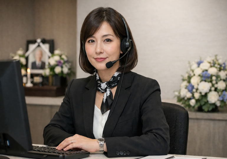 葬儀社の電話オペレーターの女性