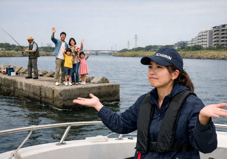 着岸できない場所で待っている家族