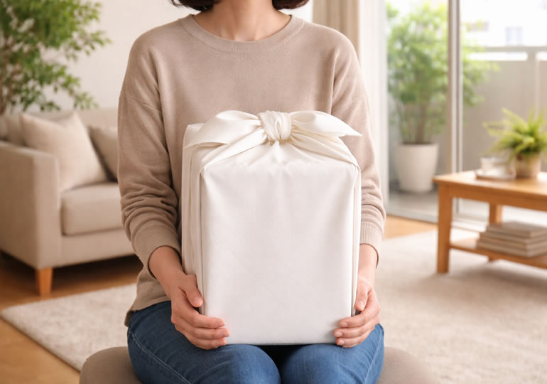 骨壺を抱えている女性