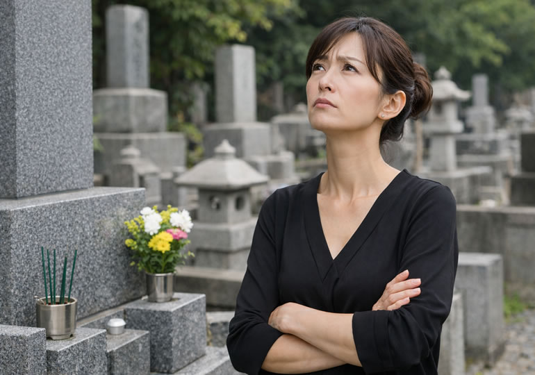 お墓の名義変更 手続きに悩む女性