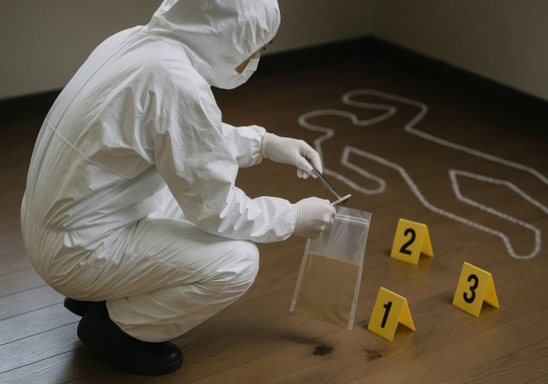 事件現場で鑑識をする警察官