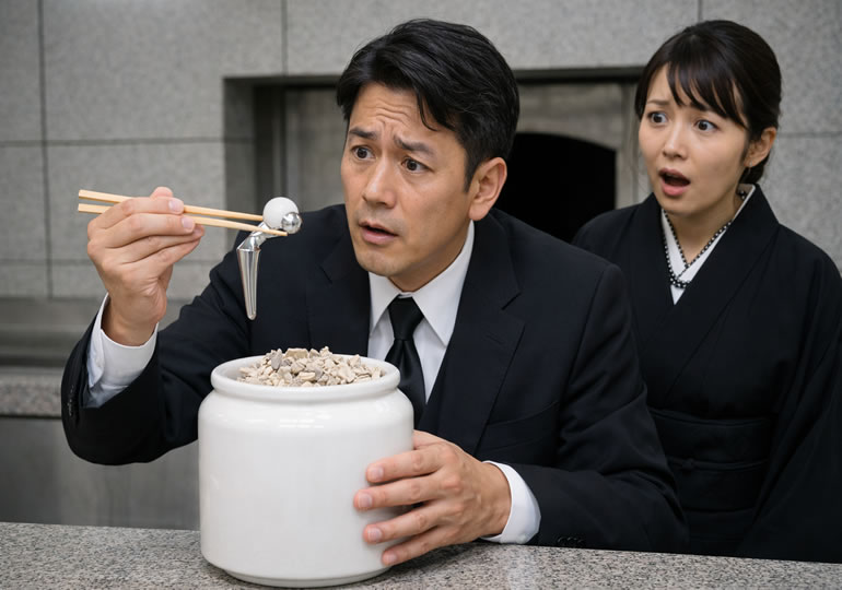 人工関節を見つけた男性