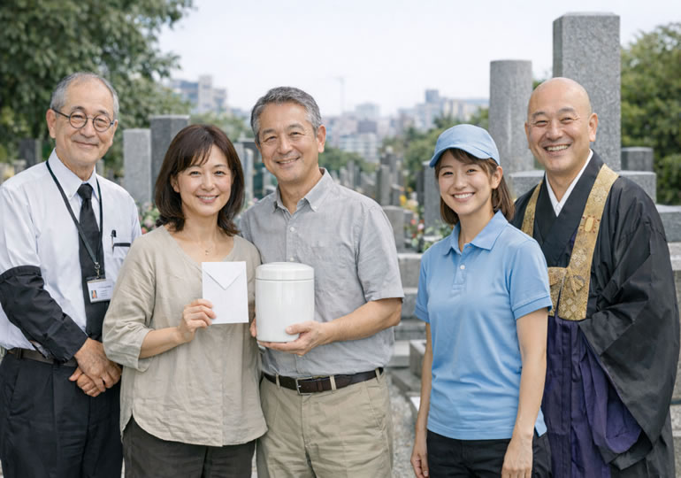 改葬が無事に終わって微笑む夫婦