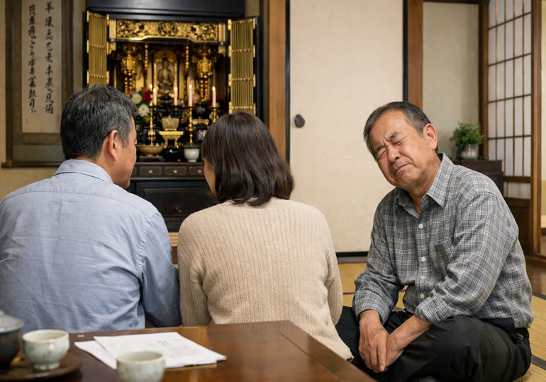 墓じまいに反対している親戚の男性