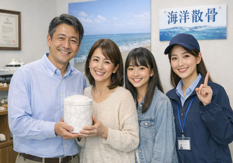 散骨業者に骨壺を持ち込んだ笑顔の家族